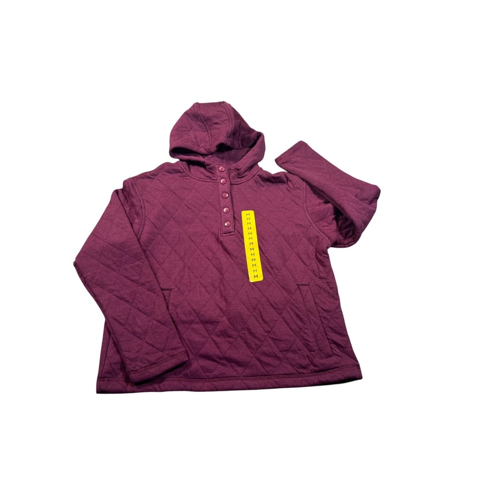 Member's Mark Womens Quilted Snap Button Hoodie Burgundy Diamond Stitch Pullover